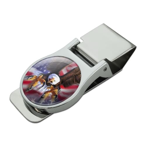 American Flag Patriotic Eagle Satin Chrome Plated Metal Money Clip
