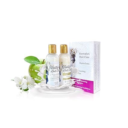 Rastta Loc's Duo Set: pH Balancing ACV Shampoo and Rhassoul Clay Co-Wash Rinse. Two 8oz. Bottles. Weekly and Monthly Braid, Dreadlock Washing Kit