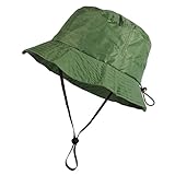 Toutacoo, Adjustable Bucket Rain Hat with Removable Chinstrap, Nylon Look (23-Green with Chinstrap/M-L)