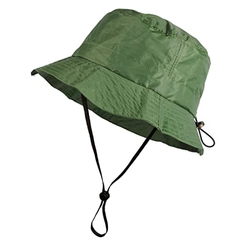 Toutacoo, Adjustable Bucket Rain Hat with Removable Chinstrap, Nylon Look (23-Green with Chinstrap/M-L)