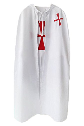 Knights Templar Ordre du Temple Armure de croisé médiévale Chevaliers Templiers Retro Croix croisée Crusader Cross Cloak Gaine Cap Cape Costume Cosplay Homme Blanc XXL Cover