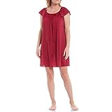 Miss Elaine Short Tricot Nightgown - Round Neckline, Embroidered Trim, Flutter Sleeves, Women’s Sleepwear & Loungewear (XL, Dark Cherry)