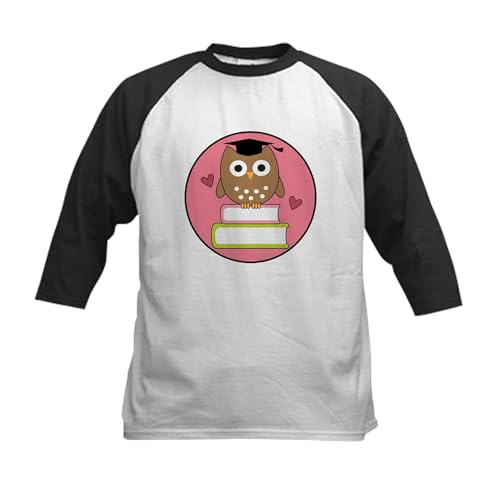 CafePress Graduation Owl Baseball Jersey Kids Cotton Baseball Jersey, 3/4 Raglan Sleeve Shirt Black/White