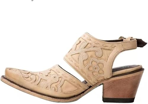 Gikleihwy Women's Snip Toe Backless Sandals, Fashion Low Heel Ankle Boots with Buckled, Daily Office Walking Mule Shoe(Beige,5.5 US)