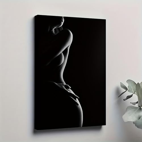 Toile murale noire et blanche femme minimaliste 70x108cm pour salon et chambre