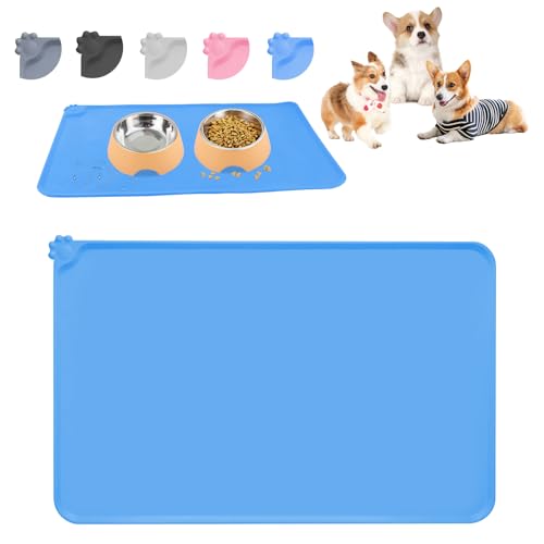 RISVOWO Tapis Gamelle Chien, Tapis de Gamelle en Silicone pour Animaux, Tapis d'alimentation pour Chiens et Gamelles, Imperméable et Antidérapant, Gris, 48 x...