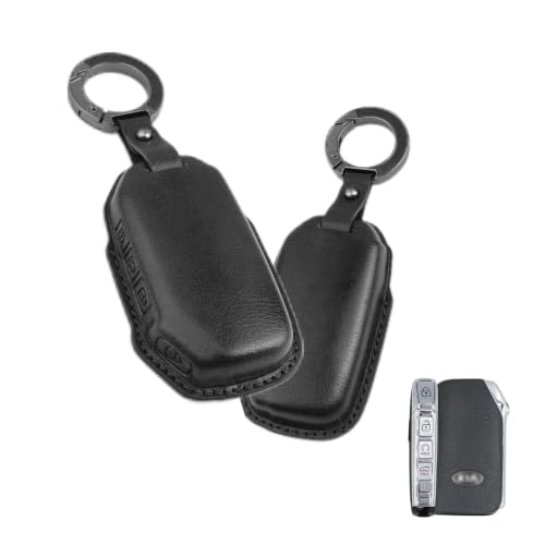 Image of Keyzone Vintage Leather Key Cover fit for Kia Seltos, Sonet 2023 Facelift 4 Button smart Key (VL-Black)