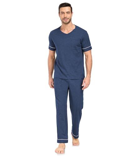 COLORFULLEAF Men's Pajama Sets Comfy Sleepwear Short Sleeve Pjs Set Nightwear Cotton Pajamas for Men with Pockets3