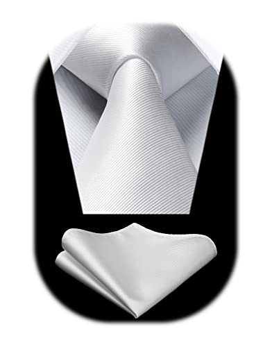 Enlision Cravate Homme Blanc Cravate et Pochette de Couleur Unie Mariage Ensemble de Cravate et Mouchoir Set Travail Fete Cadeau pour Hommes Cover