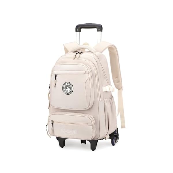 Rolling Backpack for Boys Girls Elementary Middle School Bags, Boys Roller Backpack with 6 Wheels, Beige