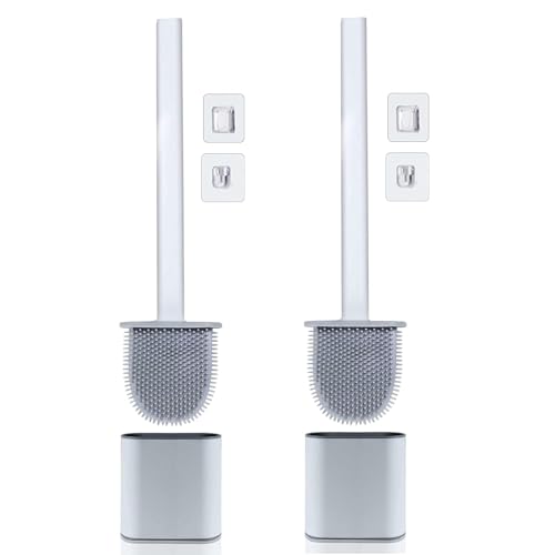Image of Zapsol Silicone Toilet Cleaning Brush Bathroom Cleaning Accessories Toilet Brush with Holder Stand Commode Cleaning Brush Closet Specially Desined for Western Toilet (Pack of 2)