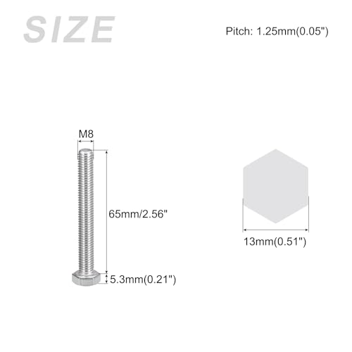 Image of METALLIXITY Hex Bolts (M8-1.25x65mm) 15Pcs, 304 Stainless Steel Coarse Fully Threaded Hex Head Screw Bolt Machine Screws - for Furniture Repair, Silver
