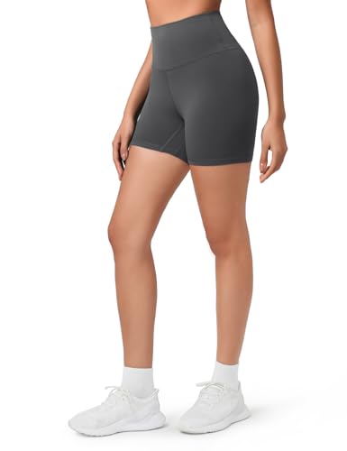 HeyNuts Women's Workout Pro Biker Short, High Waisted Tummy Control Athletic Running Spandex Yoga Shorts 6'' Graphite Grey L(12)