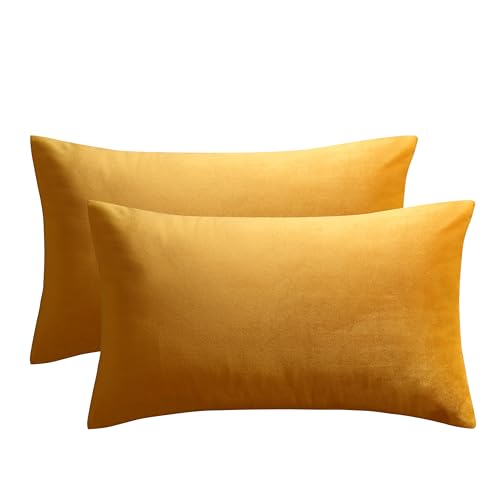 Image of JUSPURBET 16x24 Decorative Velvet Throw Pillow Covers Cases Set of 2,Gold | Modern Soft Cushion Covers with Hidden Zipper for Couch Sofa Bed Living Room Bedroom Home Decor