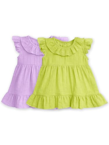 Image of Kidbea Baby Girls' Cotton Dress | Comfortable, Trendy Ruffled Sleeves & Hem, Soft Breathable Fabric Frock for Everyday & Special Occasions