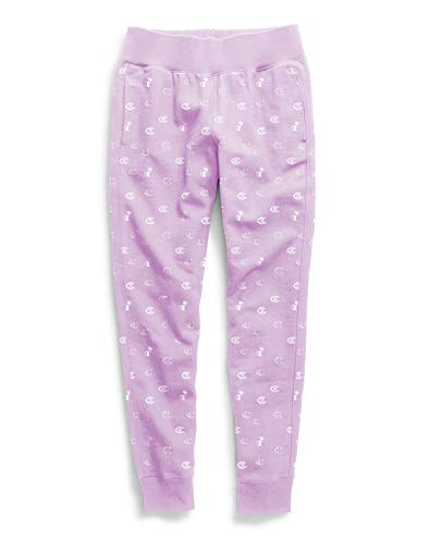 Champion Life Women's Printed Reverse Weave Jogger (X-Large, C Logo Allover Pale Violet Rose)