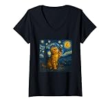Photo Gallery donna gatto scottish fold notte stellata van gogh maglietta con collo a v Photo Gallery donna gatto scottish fold notte stellata van gogh maglietta con collo a v