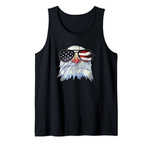 Patriotic Bald Eagle 4th of July America USA Flag Sunglasses t-shirt sem mangas, Preto, S
