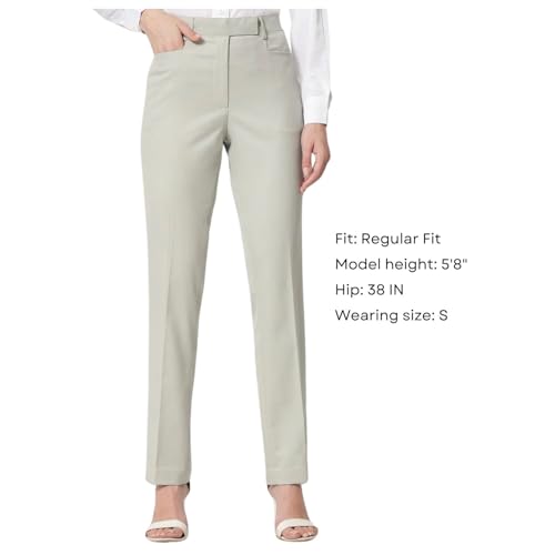 Image of Powersutra Solid Trouser | Mid Waist Trouser for Women | Slim Fit | Office Wear for Women | Side Pockets | Cotton Blend Green