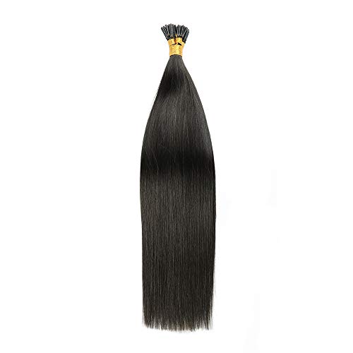 Tip Human Hair Extensions Full Head Keratin Hair Extensions 100Strands/Pack I Tip Remy Hair Extensions Long Straight For Ladies 1g Per Strand 100g Per Package(20''/50cm,#1B Black)