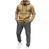 Chándal con capucha Genérico, chaqueta con cremallera completa y varios bolsillos y pantalón de chándal a juego para ropa deportiva de ocio, caqui, XL