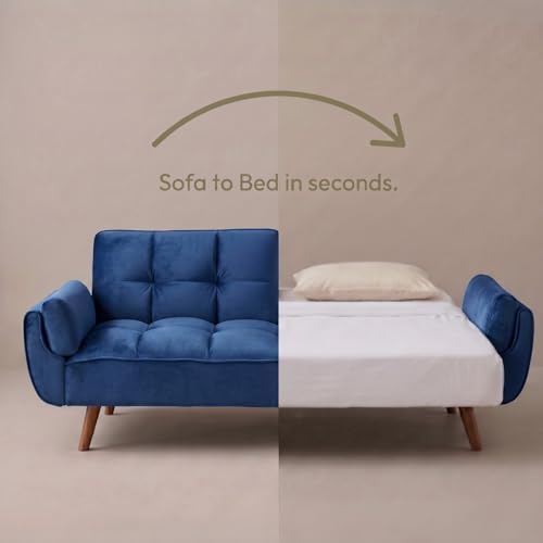 Image of Tarantino 3-Seater Convertible Sofa Cum Bed | Modern Tufted Upholstered Folding Sleeper Sofa for Living Room | High-Density Foam Comfort | Space Saving Couch Bed for Home (Blue)