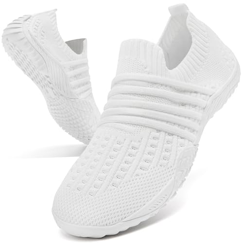 YTATSP Barefoot Shoes Women Breathable Non-Slip Jogging Sneakers Wide Toe Box Shoes Zero Drop Minimalist Sneakers White US Size 8.5