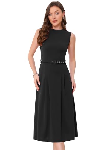 Robe de travail de Noël sans manches col rond et taille haute pour femme