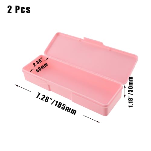 Image of 2PCS Large Capacity Pencil Box Plastic Pencil Case Plastic Stationery Case with Hinged Lid and Snap Rectangle Storage Containers Box for Nail Accessories, Screws(Pink)