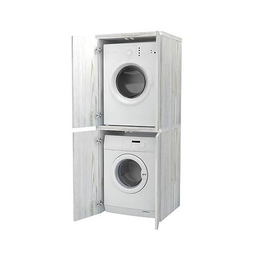 VE.CA Meuble lave-linge et sèche-linge, meuble buanderie avec portes, style shabby chic, en bois, colonne lave-linge et sèche-linge, gain de place, fabriqué en Italie