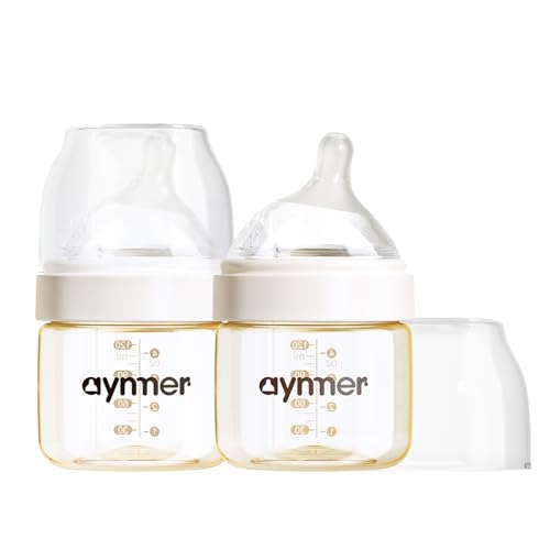 Image of PPSU Natural Baby Bottle for Newborn Breastfeeding Babies, Breast-Like, Anti-Colic, Extra Slow Flow Nipples (SS), 0 Months+, 4 oz, 2 Pack
