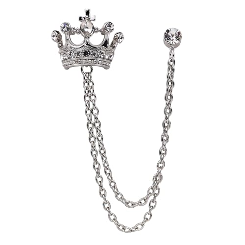 Image of coadipress Crown With Hanging Chain Brooch for Women Men Elegant Gentlemen Gold Silver Crystal Crown Lapel Pin Vintage Rhinestone Wedding Brooch Suit Shirt Pin Accessories