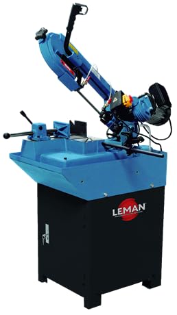 LEMAN - Sierra de Cinta para Metal SRM150 de 550W | Corte hasta Ø150 mm | Lubricación Automática | Arco Giratorio 0°-60° | Base Incluida | Fundición Gris Reforzada