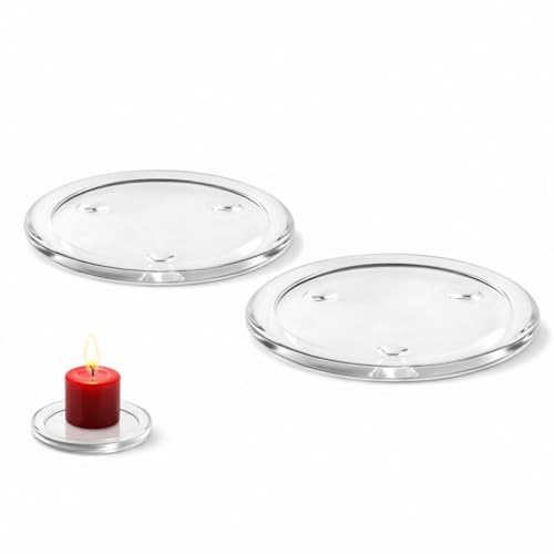 Image of Nordic Minimalist 2Pcs Clear Glass Pillar Candle Plate Holder - 13CM Tray for Weddings, Parties, Home Decor, Romantic Ambience & Dining Table Centerpiece with Non-Slip Feet, Versatile for Indoor