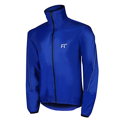 Fashion Track - Chaqueta de ciclismo impermeable ligera para hombre, camiseta de alta visibilidad para correr, abrigo de lluvia unisex, resistente al viento y reflectante con bolsillo trasero, azul, M Cover