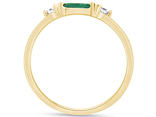 Affy Baguette Cut Simulated Emerald And White Cubic Zirconia In 14K Yellow Gold Plated 925 Sterling Silver Three Stone Design Bridal Engagement Wedding Ring Jewelry For Women Size -6 #TOP4