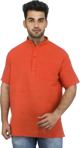 Image of Men's Cotton Short Kurta Without Pant | Mandarin Neck Short Kurta | Half Sleeve Casual Kurta | Traditional Ethnic Regular Kurta | Solid Plain Kurta for Men's (Pack of 1)