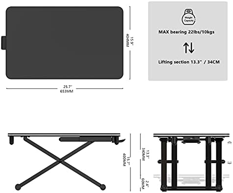 Fenge Standing Desk for Laptop 65×40cm Desktop Sit to Stand Up Desk Conventer Portable Height Adjustable Desk Riser, Black
