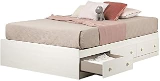 South Shore Summer Breeze Mates Bed with 3 Drawers, Full 54-inch, White Wash