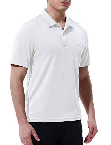 Rdruko Men's Outdoor Performance Polo Short Sleeve Activewear Lightweight Golf Collared Shirts(White, Us L) #TOP2