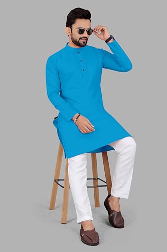 Image of Men's Cotton Full Sleeve Regular Fit Solid Kurta