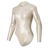 [LEOHEX] 超光沢セクシースタイリッシュダイビングスタイルハイレグ長袖競泳水着(シャンパン,XL)