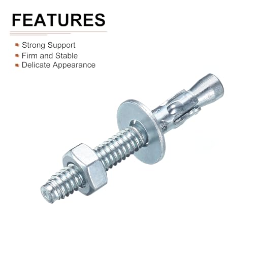 Dtgn DTF240126TT000769 1/4 Inch X 2 Inch Wedge Anchors - 5Pack - Good For Cement And Concrete Wall - Carbon Steel Zinc Plated Screw Bolt Nut Expansion Tube Fasteners thumb #2
