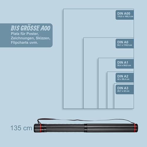 Relaxdays Posterrolle ausziehbar, 77,5—135cm, Ø 10,5 cm, Transport Poster, Plakate, Zeichenrolle bis DIN A0, rot/schwarz