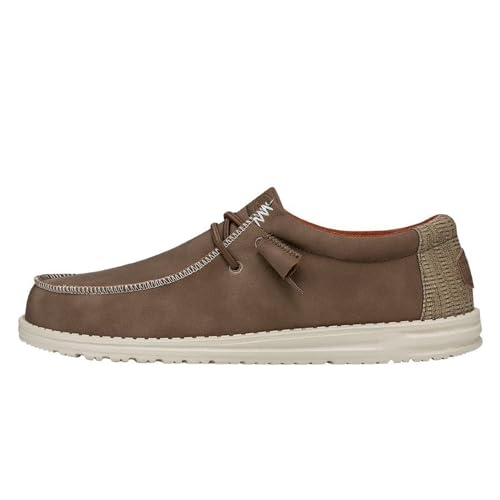 HEYDUDE Men's Wally-Fabricated Leather Tan Size 5 | Men's Shoes | Men Slip-on Loafers | Comfortable & Light-Weight