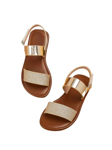 GORGLITTER Girl's Sandals Metallic Sparkly Flat Sandals Dressy Ankle Strap Cute Summer Vacation Beach Sandals 2025