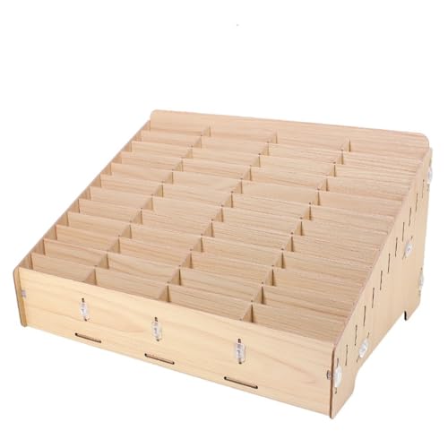 収納ボックス 収納ボックス カードスタンド スマホ収納ラック 小物入れ卓上 木製 カード収納 カード立て 学校・試験・オフィス・教室・塾用 スマートフォン 一時預かり 収納ケース (ウッドカラー,48つの仕切り)