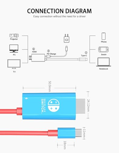USB C to HDMI Cable Adapter for Nintendo Switch 2, 4K 60Hz HDMI 2.0, 100W Charging Port, TV Adapter Switch 2 Dock for Steam Deck, Nintendo 2 Accessories Switch OLED Docking Station Portable Travel 2M - imagen 9