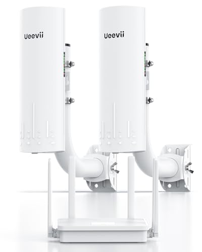UeeVii CPE450 Wireless Bridge and WR3000K WiFi Router Kit, 5.8G 3KM Point to Point Wireless Bridge Outdoor to Shop Barn Garage Building Network Kit Solution, Outdoor WiFi Bridge(2PCS), Plug and Play