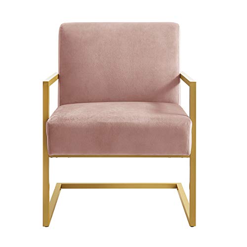 24Kf Comfortable Fashional Accent Chair - Velvet Cushion & Square Arm Metal Golden Stand - Blush #TOP2